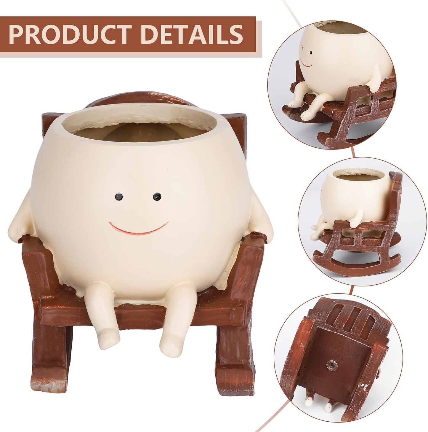 Smiley Face Flower Pot, Unique Smiley Face Rocking Sitting Rocking Chair Flower Pot,Resin Chair with Drainage Holes, Indoor and Outdoor Plant Pot, DIY Decoration Gift for Plant Lovers