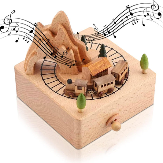 Wood Musical Box Birthday HomeDecoration Rotating Music