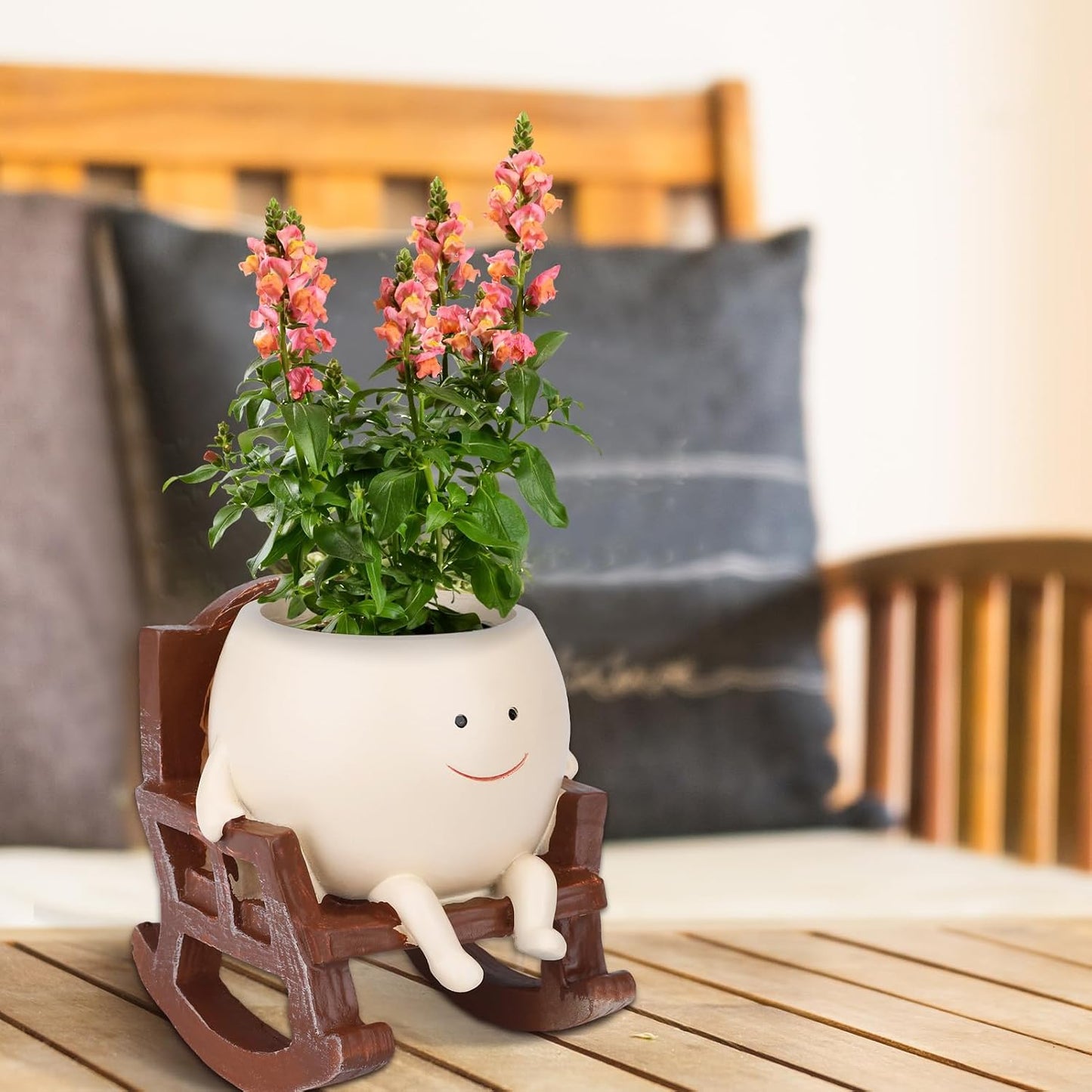 Smiley Face Flower Pot, Unique Smiley Face Rocking Sitting Rocking Chair Flower Pot,Resin Chair with Drainage Holes, Indoor and Outdoor Plant Pot, DIY Decoration Gift for Plant Lovers