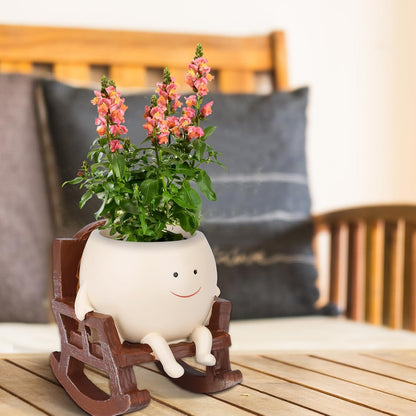 Smiley Face Flower Pot, Unique Smiley Face Rocking Sitting Rocking Chair Flower Pot,Resin Chair with Drainage Holes, Indoor and Outdoor Plant Pot, DIY Decoration Gift for Plant Lovers