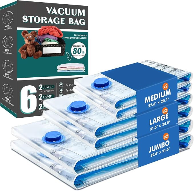 20 Pack Vacuum StorageBags,Space SavingStorage Bags(6 S, 5 M, 5 L, 2 XL，and2 XXL)