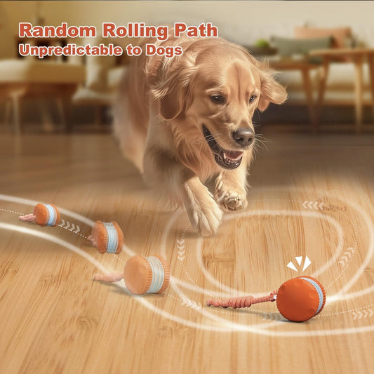 Interactive Dog Ball,Random Path Electric Moving Dogs Toy with Rope