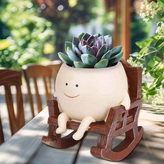 Smiley Face Flower Pot,Unique Smiley FaceRocking Sitting RockingChair Flower Pot