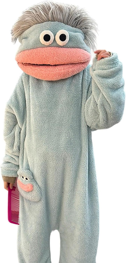 Silly Onesie, Funny Green Monster Hooded Fleece OnesiePajamas, Cozy Ultra-Soft Plush One-Piece Loungewear