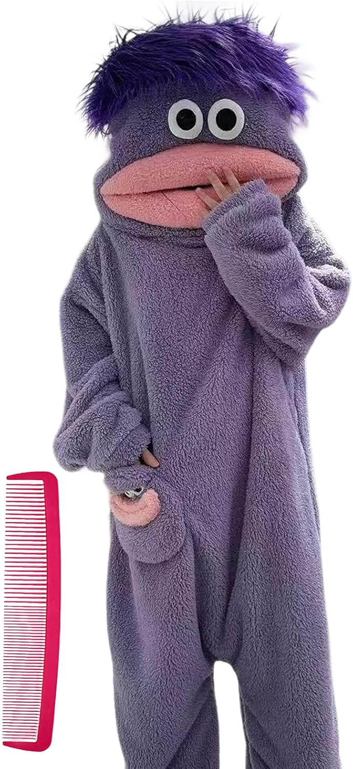 Silly Onesie, Funny Green Monster Hooded Fleece OnesiePajamas, Cozy Ultra-Soft Plush One-Piece Loungewear