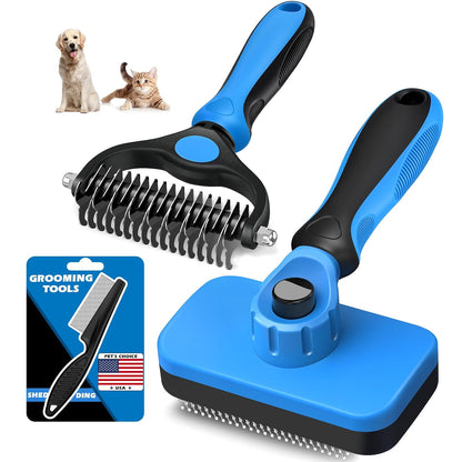 Professional 3PCS Self Cleaning Slicker Brush & Pet Grooming Rake & Flea Comb