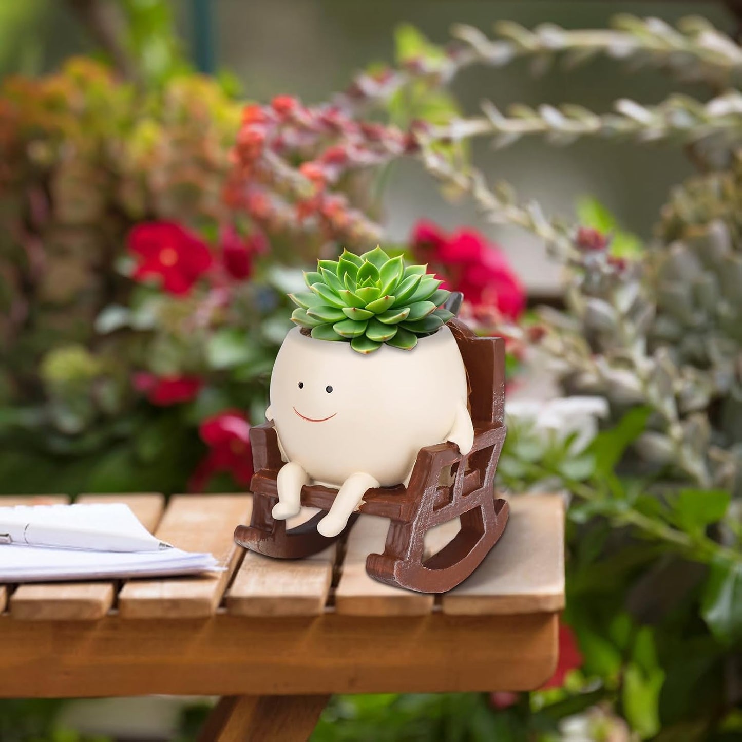 Smiley Face Flower Pot, Unique Smiley Face Rocking Sitting Rocking Chair Flower Pot,Resin Chair with Drainage Holes, Indoor and Outdoor Plant Pot, DIY Decoration Gift for Plant Lovers