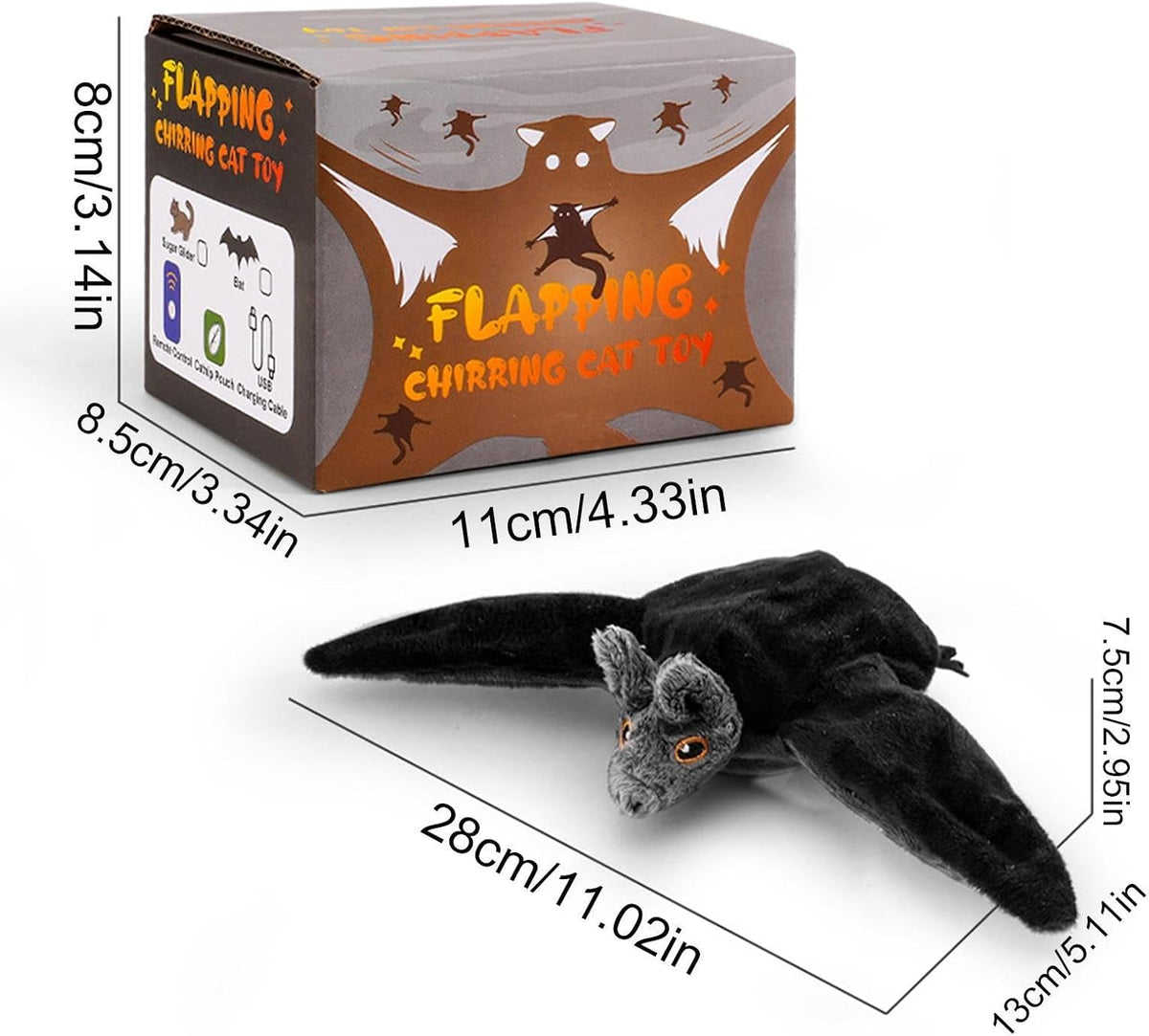 Interactive Cat Toy - Intelligent Flapping Bat with Catnip - Vivid Chirping, 3 Modes, Beating Wings Toys, Halloween Cat Exercise Toys for Indoor Cats