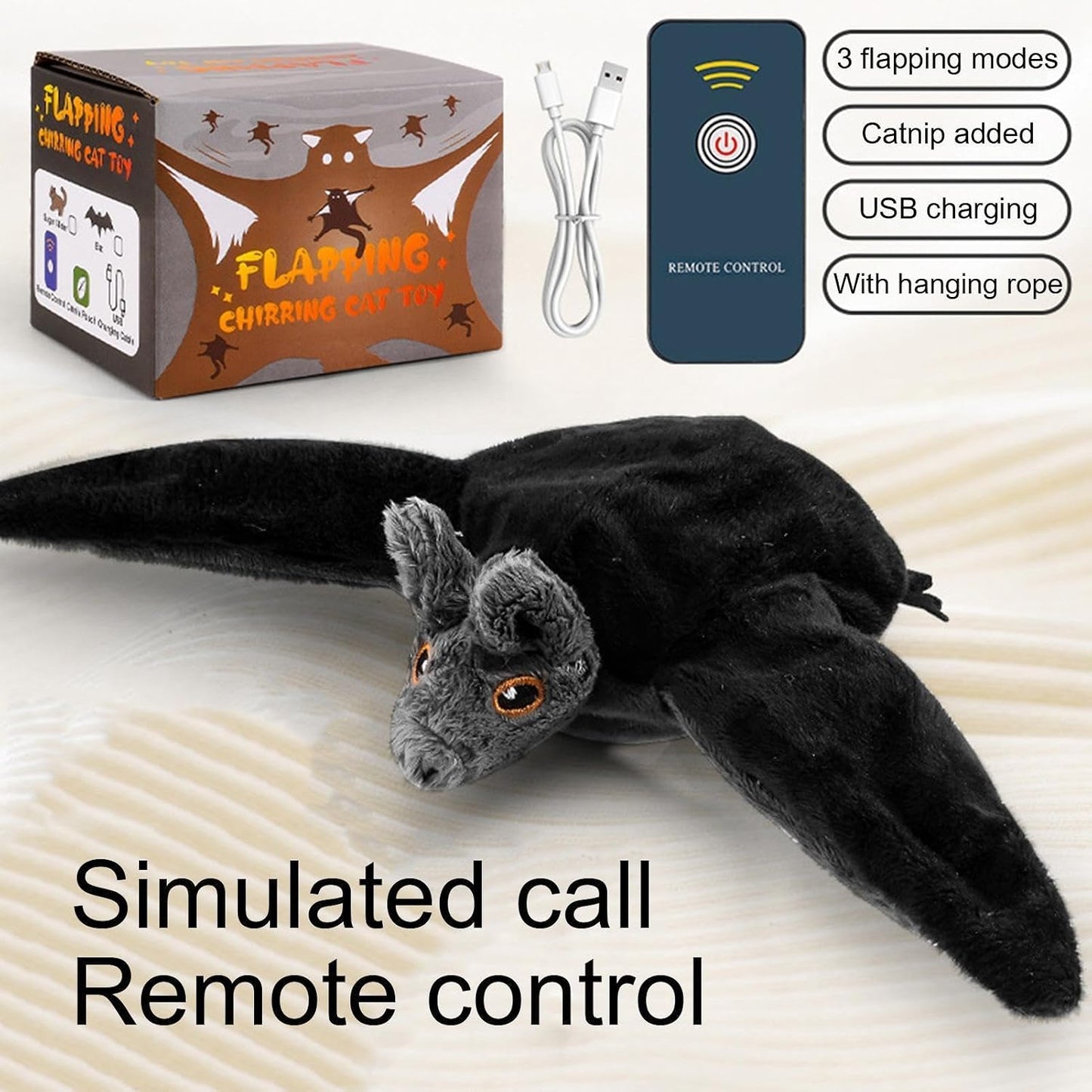 Interactive Cat Toy - Intelligent Flapping Bat with Catnip - Vivid Chirping, 3 Modes, Beating Wings Toys, Halloween Cat Exercise Toys for Indoor Cats