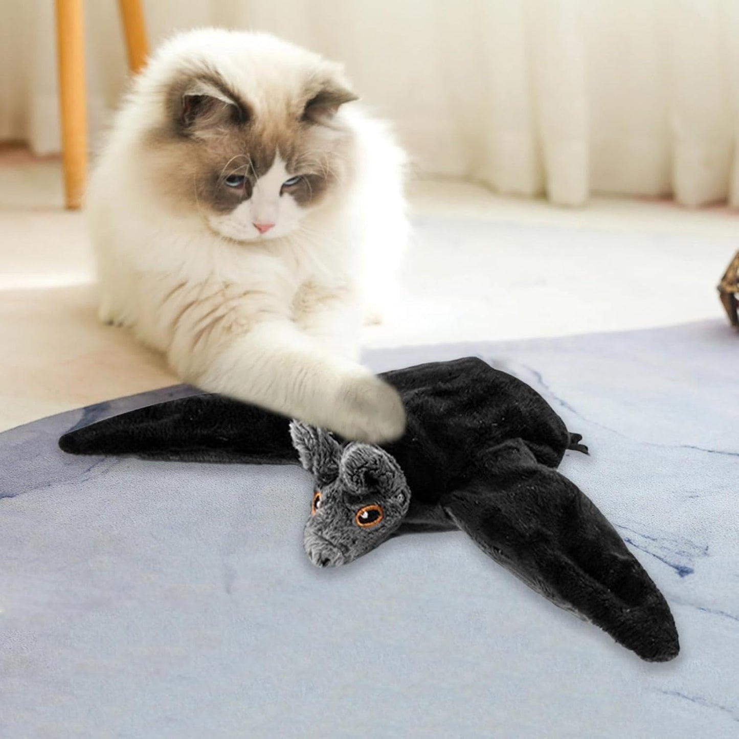 Interactive Cat Toy - Intelligent Flapping Bat with Catnip - Vivid Chirping, 3 Modes, Beating Wings Toys, Halloween Cat Exercise Toys for Indoor Cats