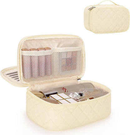 Travel Makeup Bag, Small Floral Cosmetic Bag with Makeup Brush Compartment