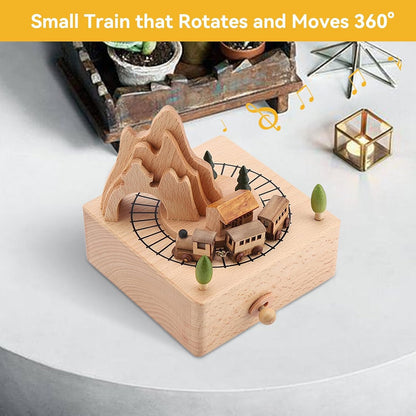 Wood Musical Box Birthday HomeDecoration Rotating Music Boxes MagneticTrain Toy with Mountain Tunnel for Kids BoysGirls