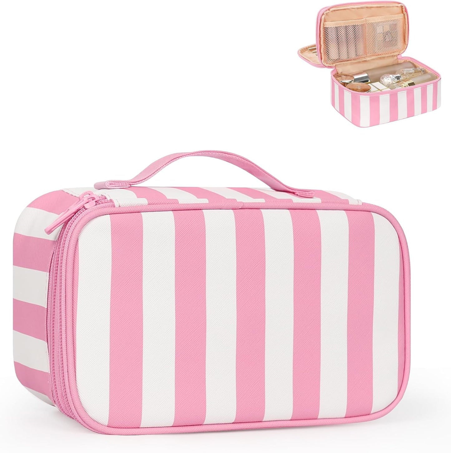 Travel Makeup Bag, Small Floral Cosmetic Bag with Makeup Brush Compartment