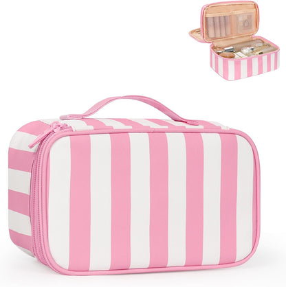 Travel Makeup Bag, Small Floral Cosmetic Bag with Makeup Brush Compartment