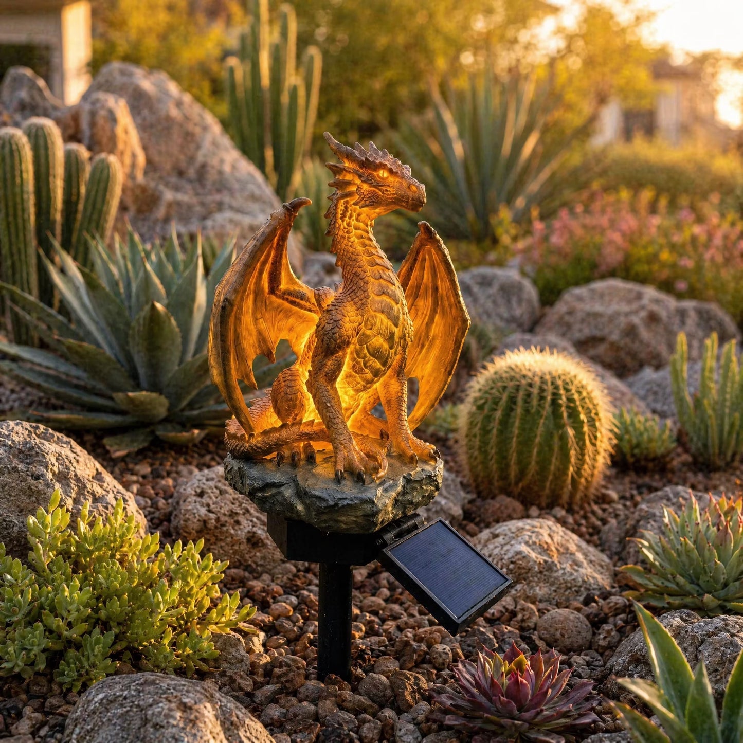 Dragon Legacy Golden Ember Solar Dragon Garden Statue Light