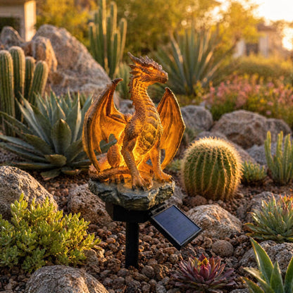 Dragon Legacy Golden Ember Solar Dragon Garden Statue Light