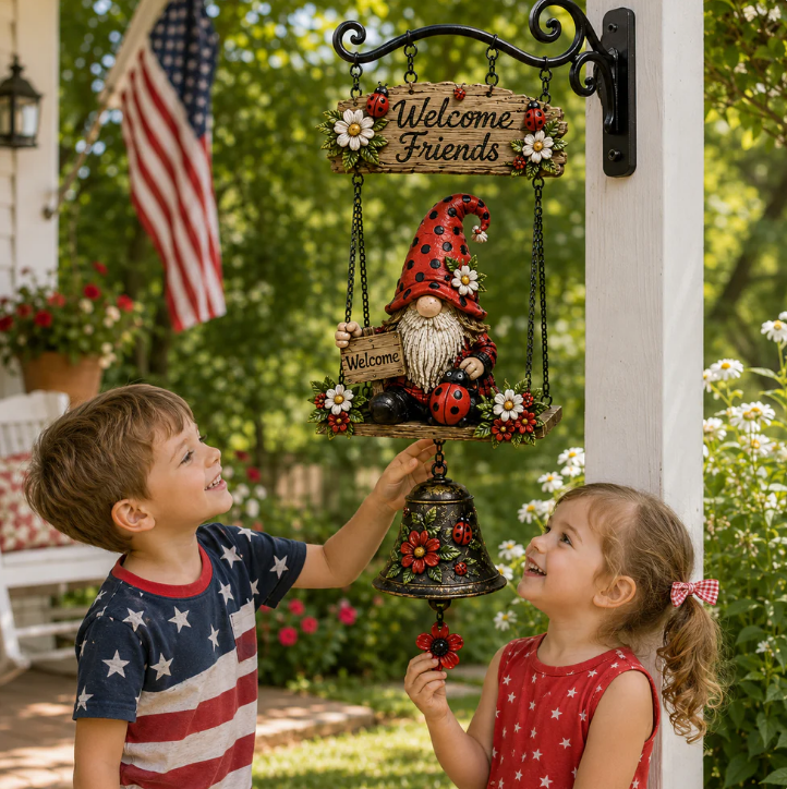 Rustic Garden Gnome Bell Outdoor Decor🐞🌸