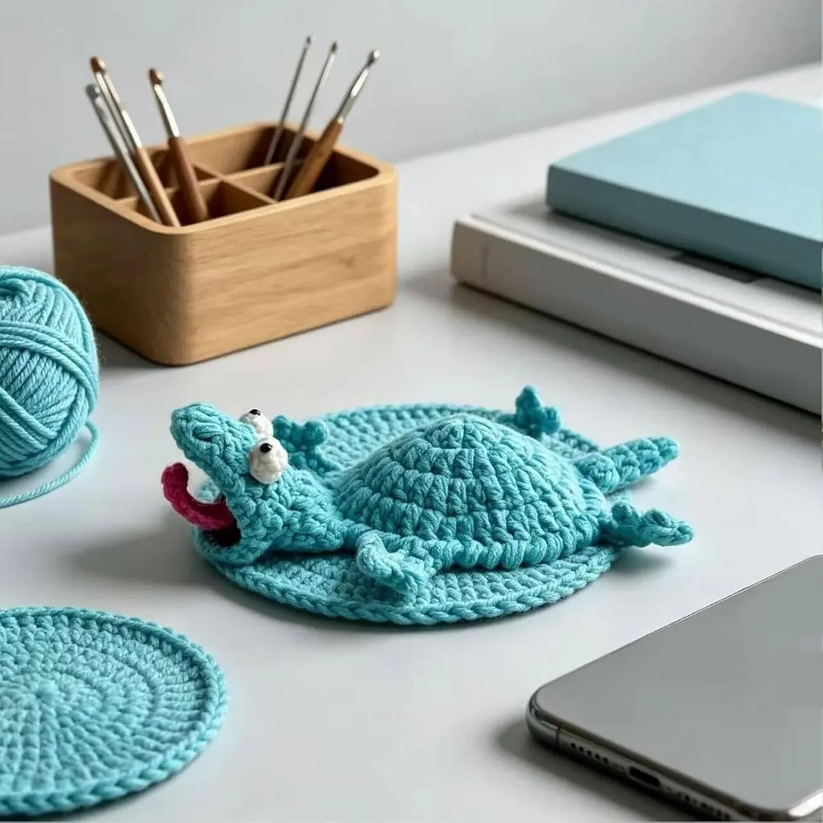 Crochet Lizard Coaster, 3D Amigurumi Handmade Animal Cup Mat-BUY 2 SAVE $11.9
