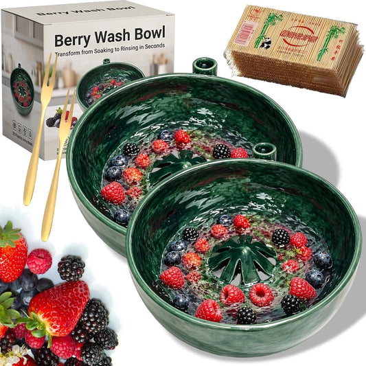Self Spinning Berry Washing Bowl Ceramic,Automatic swirl fruit colander with drain hole