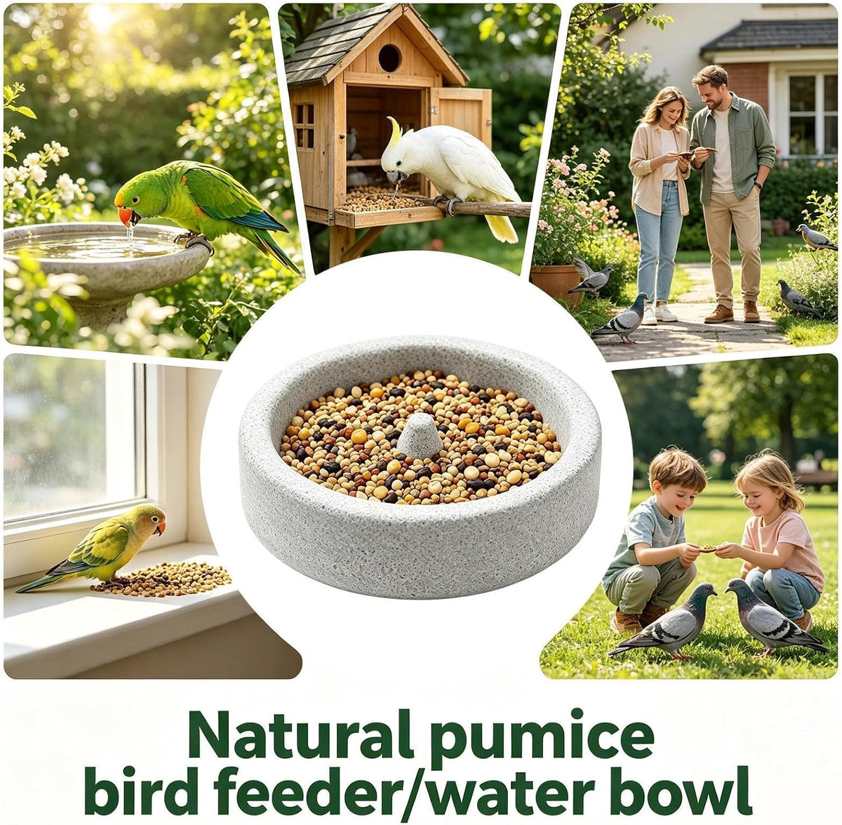 Bird Cage Feeder, Pumice Stone Dish, Wear-Resistant Watering Station | Pumice Design