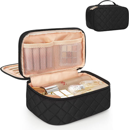 Travel Makeup Bag, Small Floral Cosmetic Bag with Makeup Brush Compartment