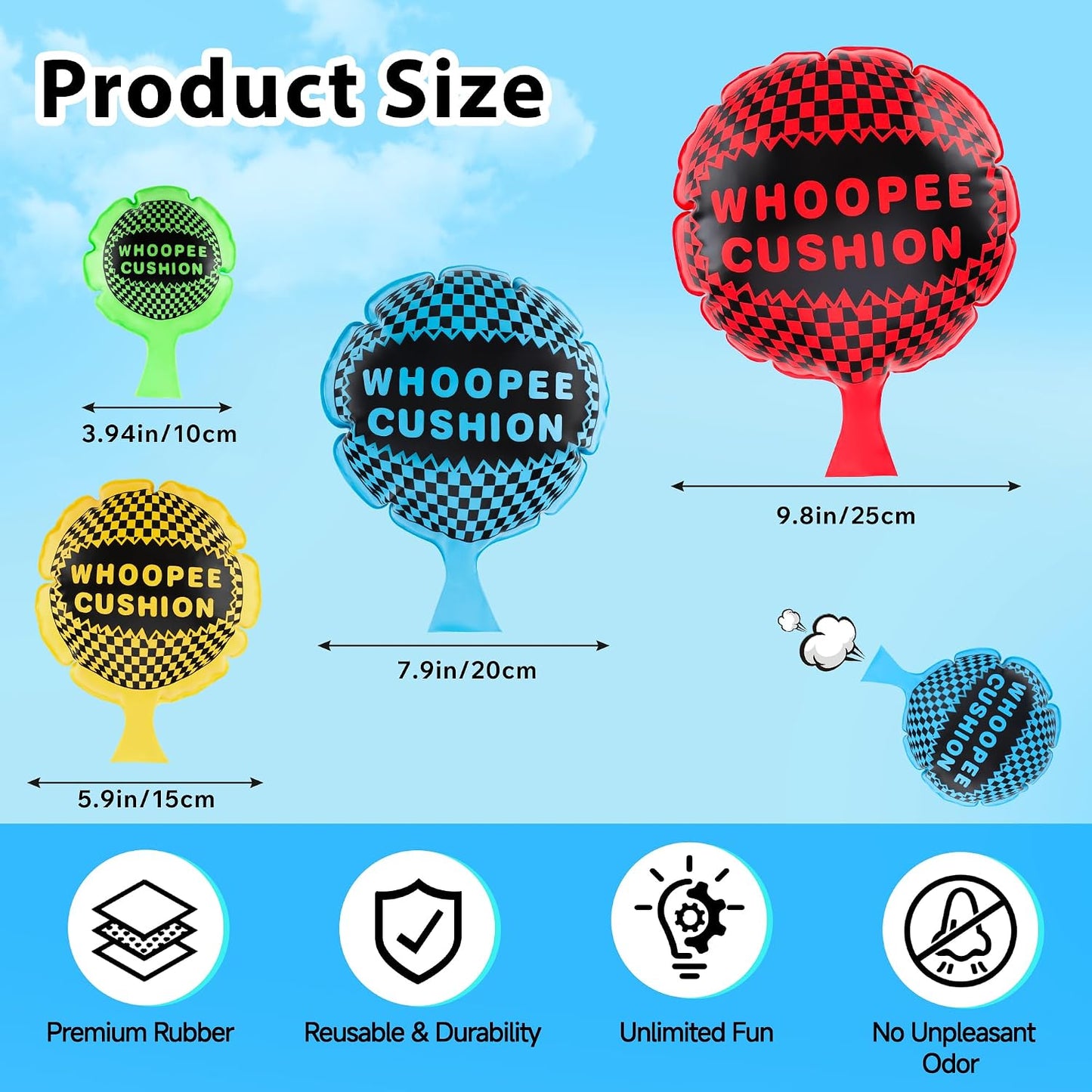 4Pcs Whoopie Cushions, 4 Sizes Woopie Cushions, Classic Whoopee Fart Bag