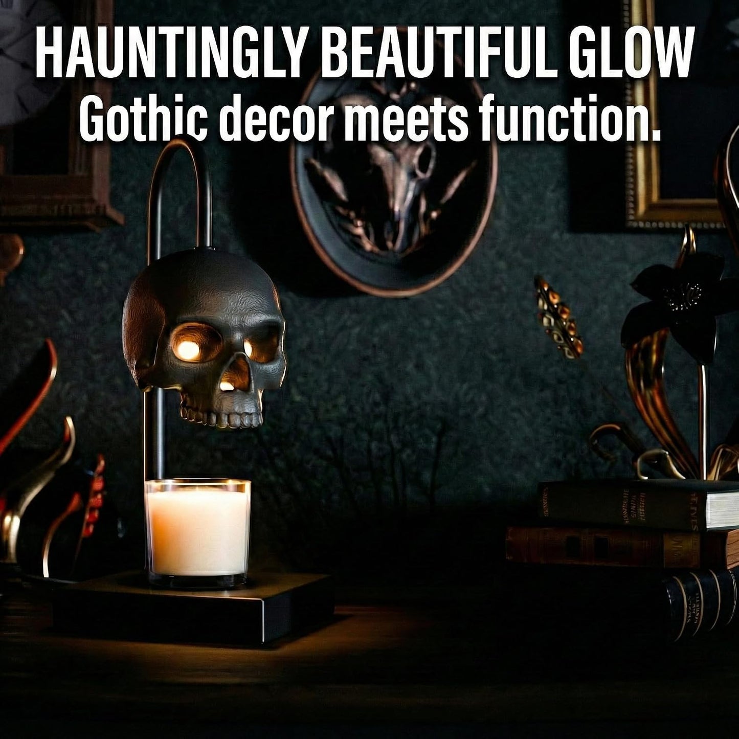 Skull Candle Warmer Lamp with Timer and Dimmer, Black Gothic Decor