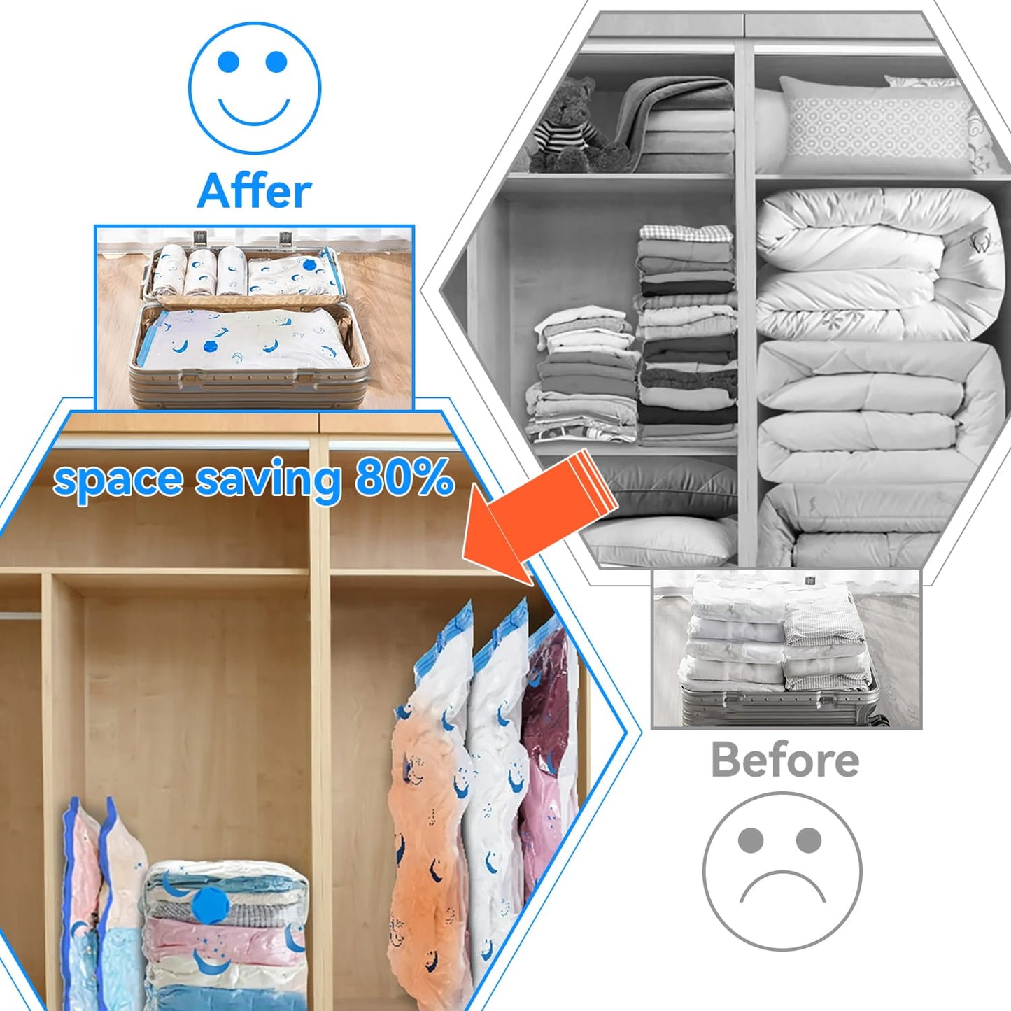 20 Pack Vacuum Storage Bags(2oversized,2out size, 4 big, 4 IN THE, 8 Small)