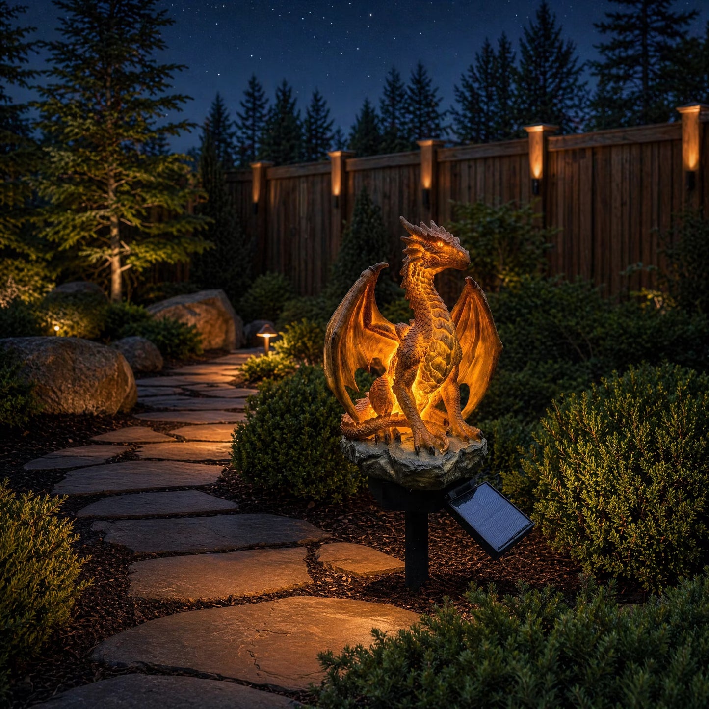 Dragon Legacy Golden Ember Solar Dragon Garden Statue Light