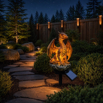 Dragon Legacy Golden Ember Solar Dragon Garden Statue Light