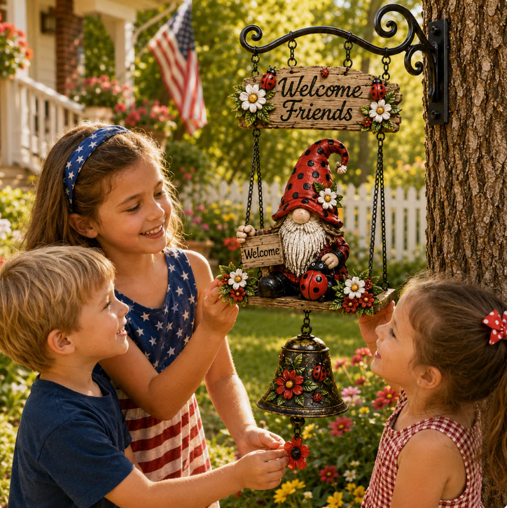 Rustic Garden Gnome Bell Outdoor Decor🐞🌸