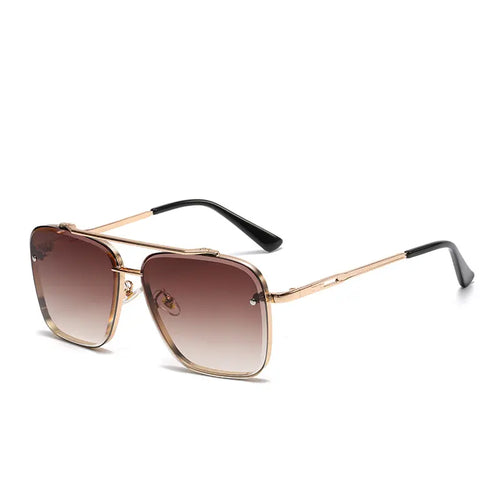2 pack Brown lens Grey lens Flat Top Aviator Sunglasses for Women and Men, DoubleBridge Square Metal Frame, Tangle-Free Eyewear withUV400 Protection, High Quality Sunglasses, LightweightDurable Sunglasses