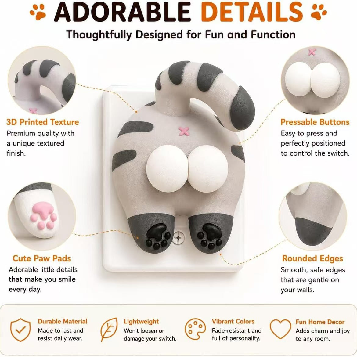 Decorative Light On-Off Plates Funny Cat Butt 3D Printed Decorative