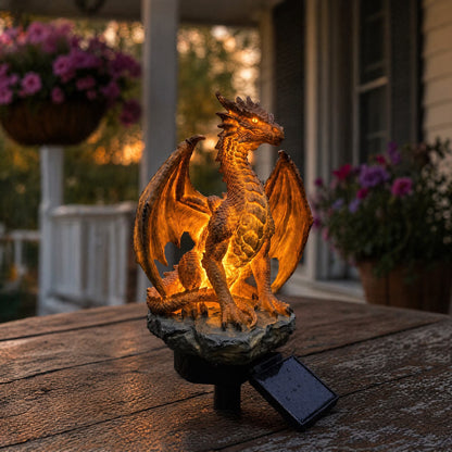 Dragon Legacy Golden Ember Solar Dragon Garden Statue Light