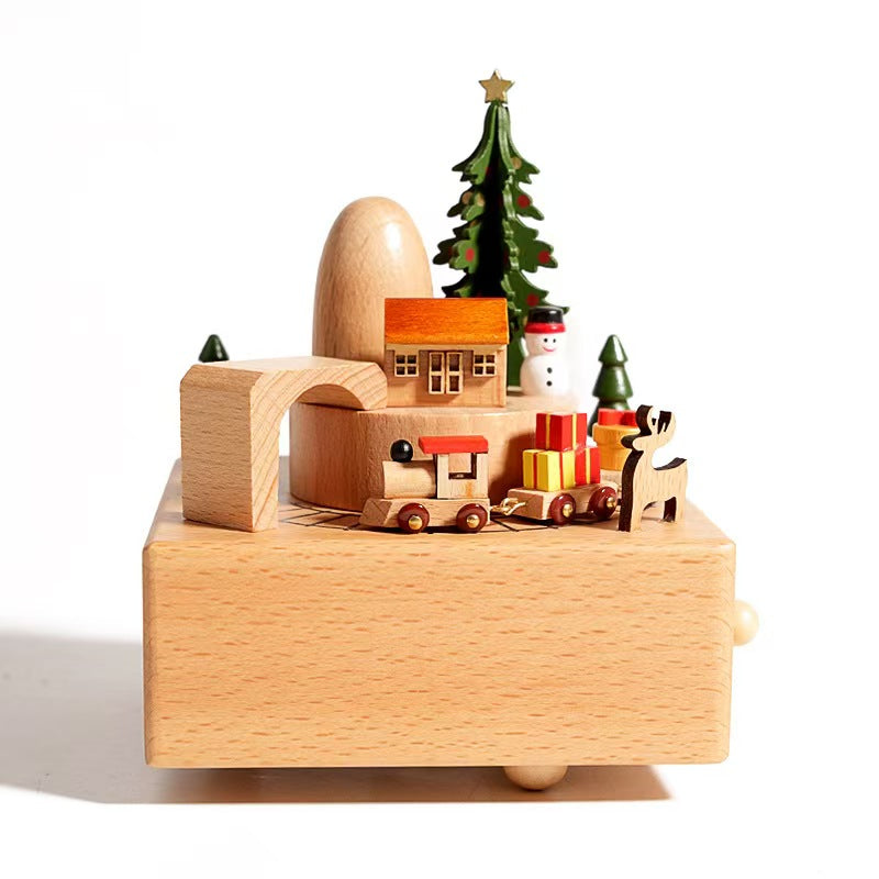Wood Musical Box Birthday HomeDecoration Rotating Music Boxes MagneticTrain Toy with Mountain Tunnel for Kids BoysGirls