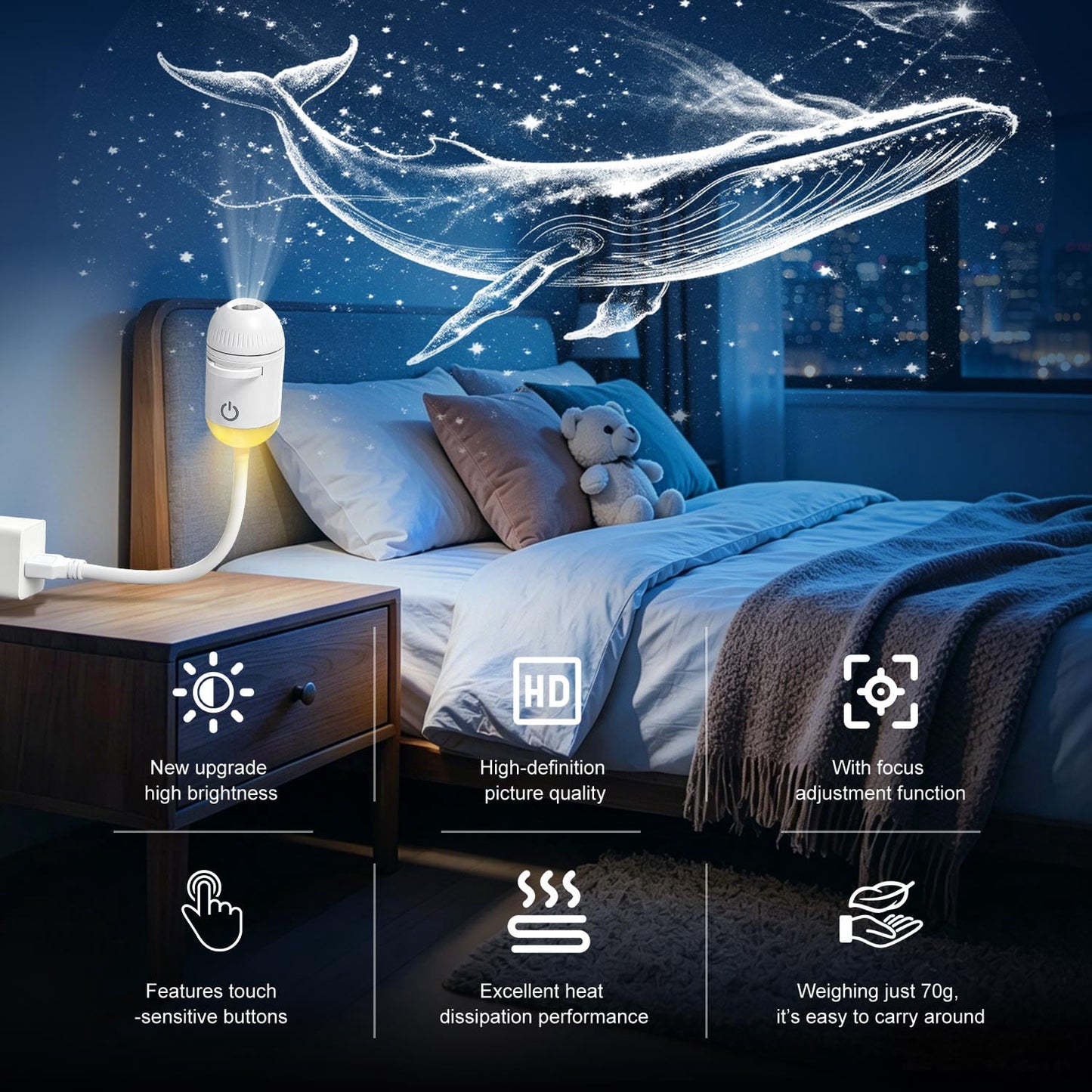 Galaxy Projector Night Light,USB Power Light with  Sliding Projection Films,Adjustable Brightness 360° Rotating Design for Car and Home Decoration