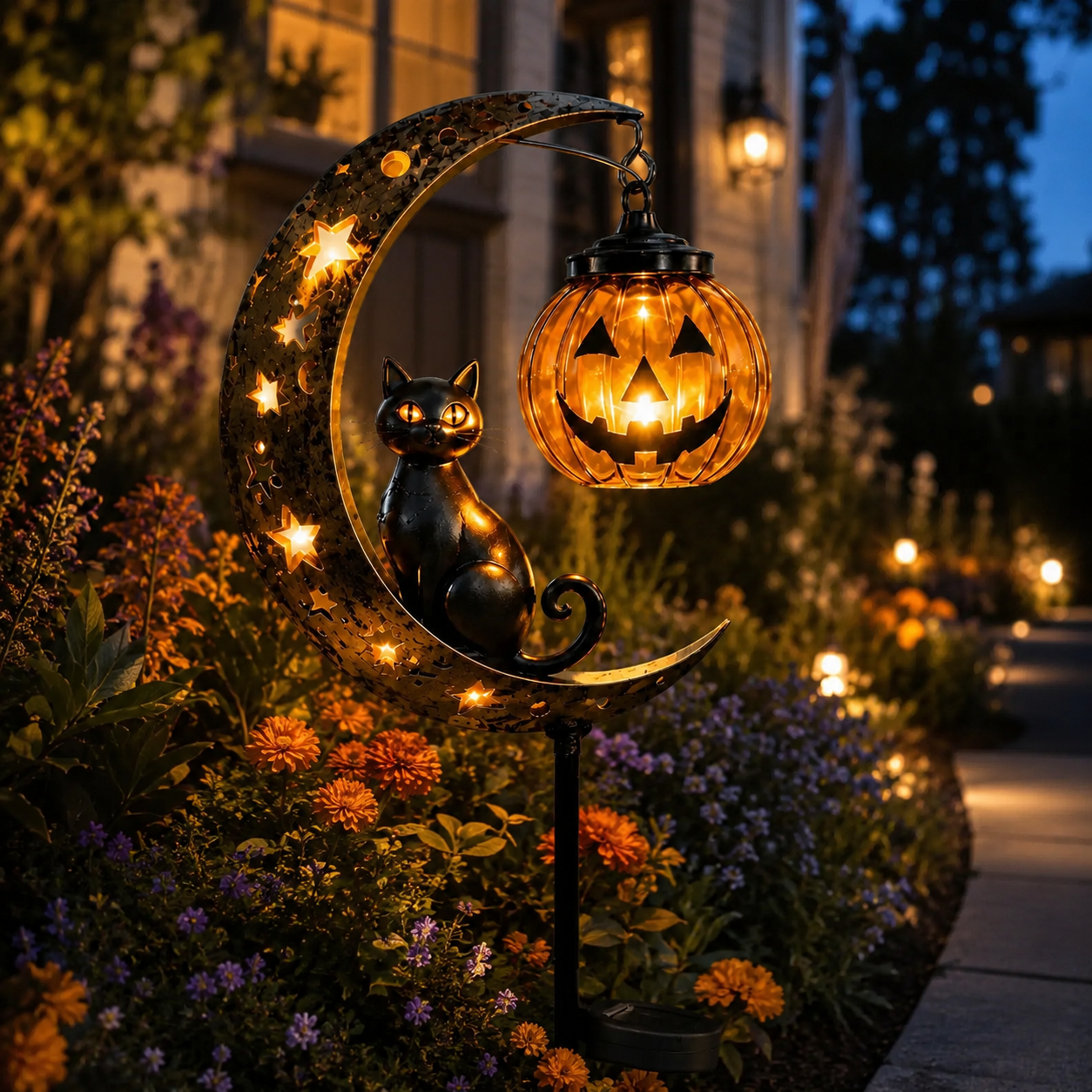🔥 55% OFF TODAY 👻 Solar Halloween Garden Stake Light with Black Cat & Pumpkin