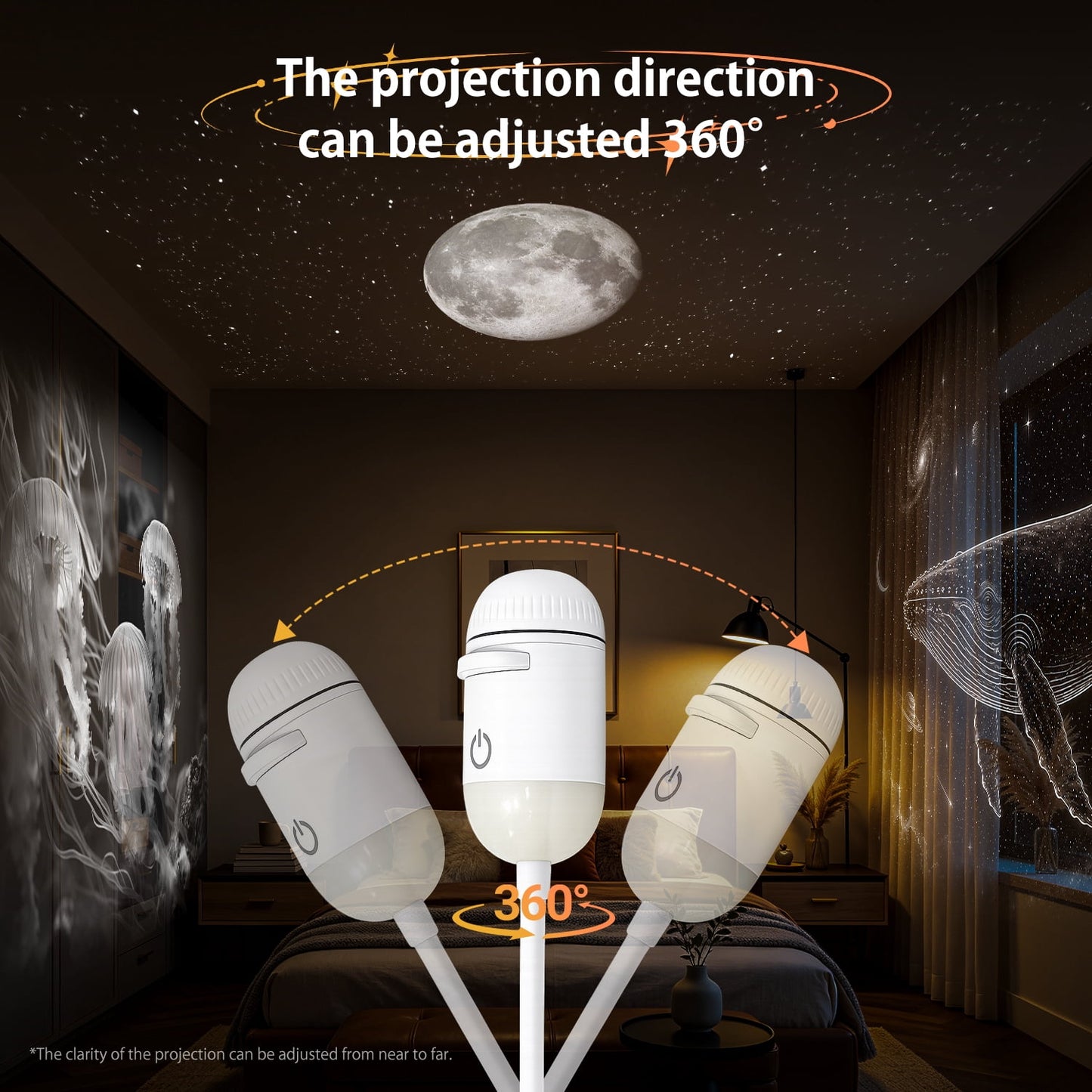 Galaxy Projector Night Light,USB Power Light with  Sliding Projection Films,Adjustable Brightness 360° Rotating Design for Car and Home Decoration