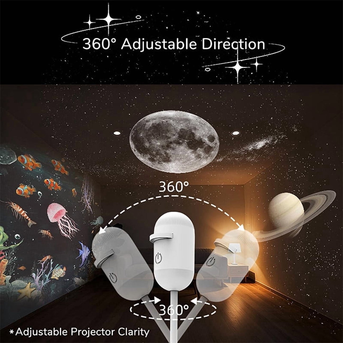 Galaxy Projector Night Light,USB Power Light with  Sliding Projection Films,Adjustable Brightness 360° Rotating Design for Car and Home Decoration
