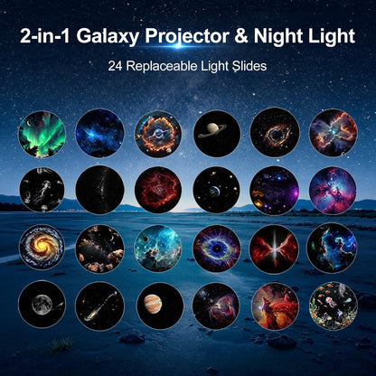 Galaxy Projector Night Light,USB Power Light with  Sliding Projection Films,Adjustable Brightness 360° Rotating Design for Car and Home Decoration