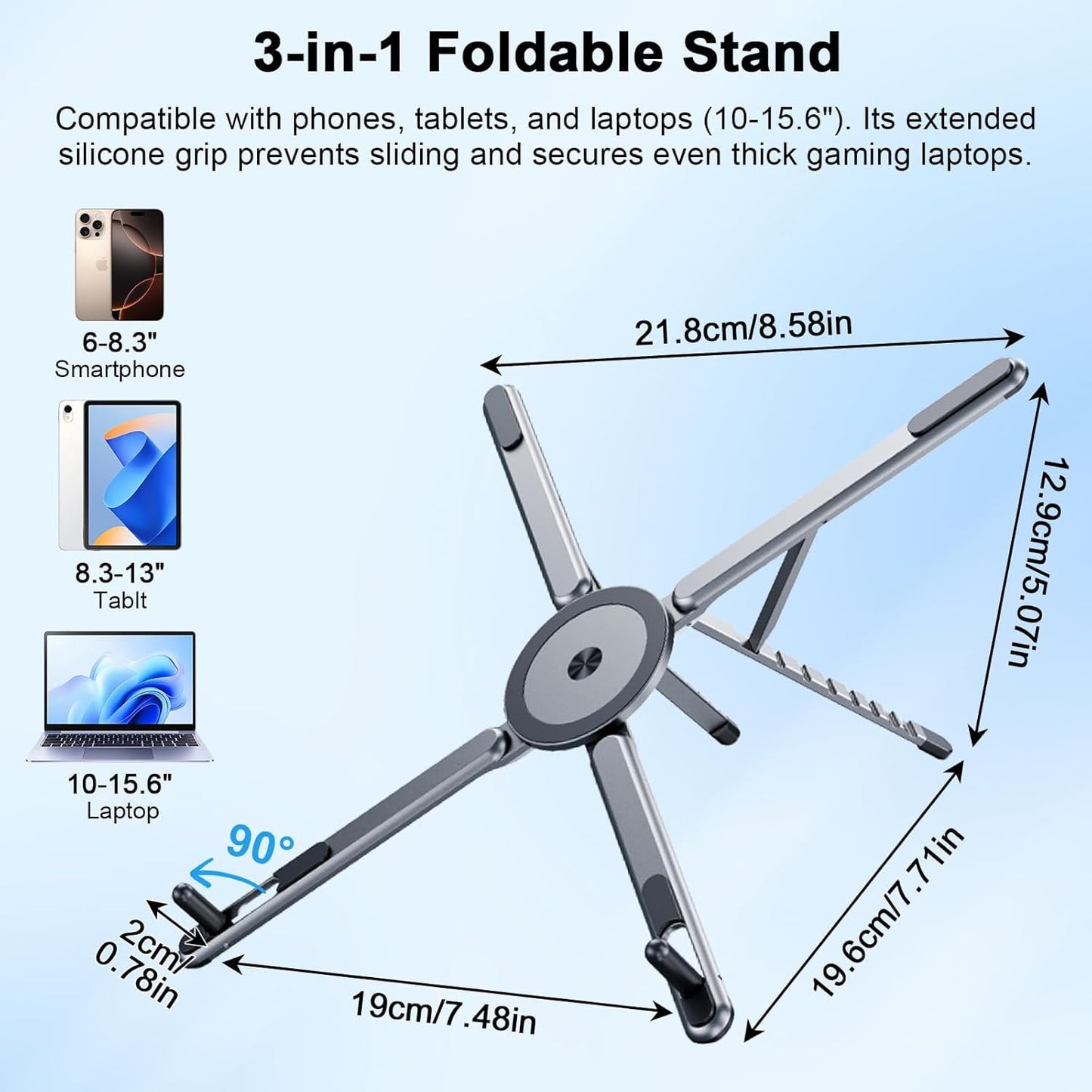 Foldable Laptop Stand for Desk, 3 in 1 Portable Holder forLaptop