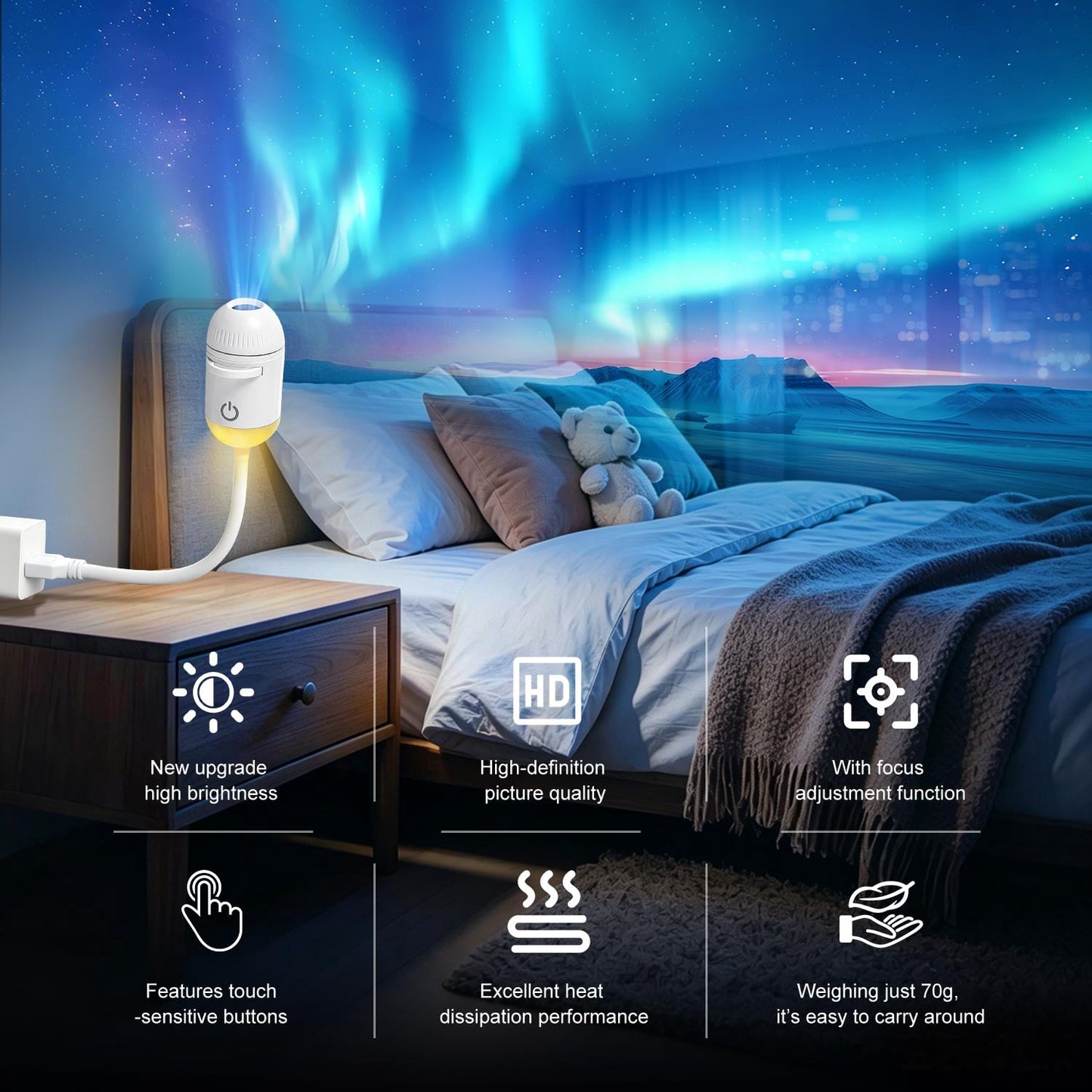 Galaxy Projector Night Light,USB Power Light with  Sliding Projection Films,Adjustable Brightness 360° Rotating Design for Car and Home Decoration