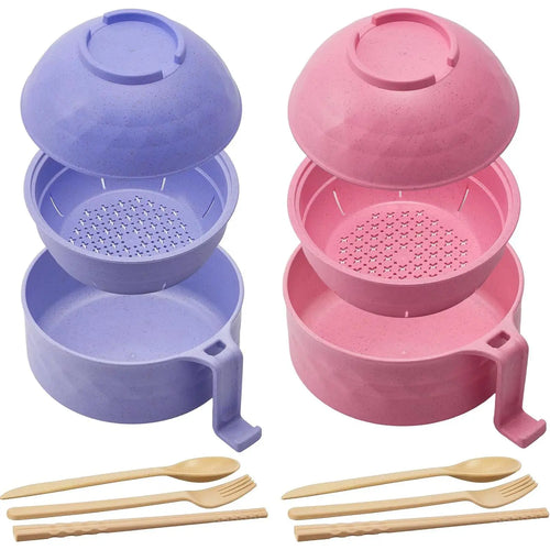 Ramen Bowl Set - 2 Sets with Utensils & Lids
