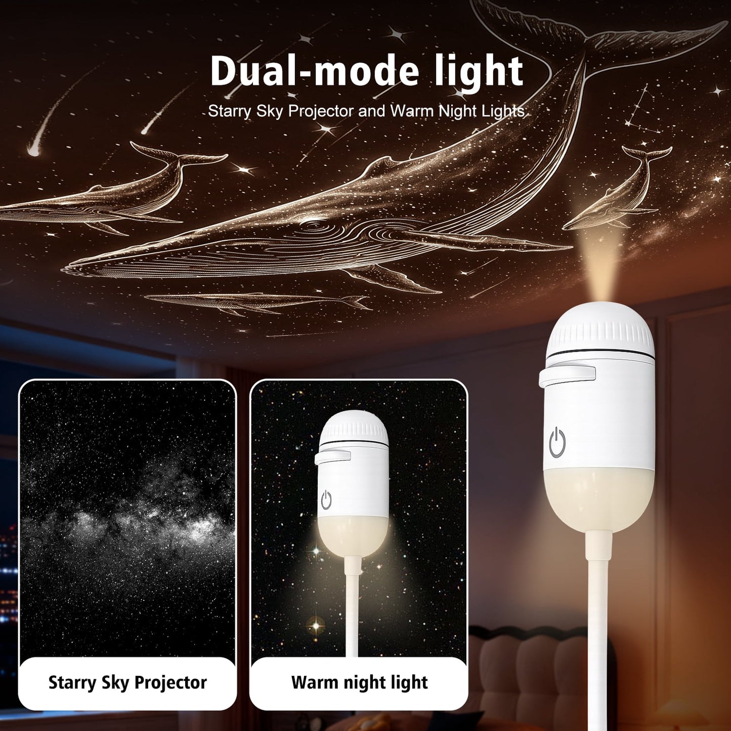 Galaxy Projector Night Light,USB Power Light with  Sliding Projection Films,Adjustable Brightness 360° Rotating Design for Car and Home Decoration