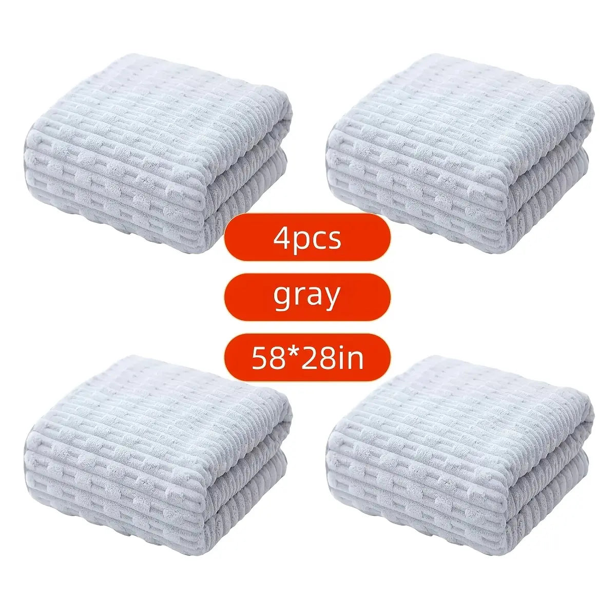 Pack of 4 Super Soft Woven Bath Towels - Quick-Drying Microfiber