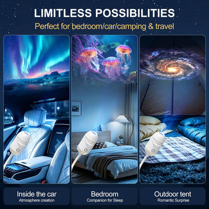 Galaxy Projector Night Light,USB Power Light with  Sliding Projection Films,Adjustable Brightness 360° Rotating Design for Car and Home Decoration