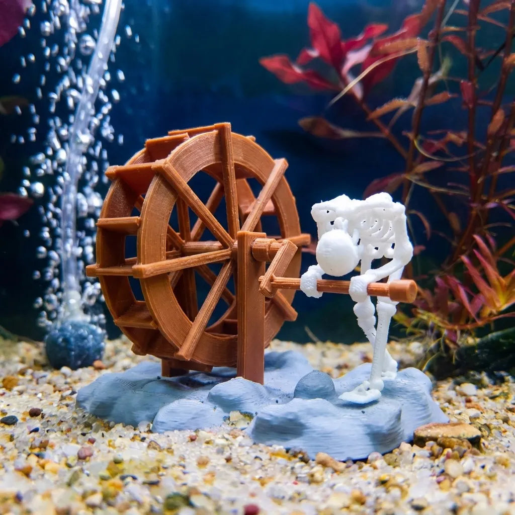 Funny Skeleton Water Wheel Aquarium Ornament