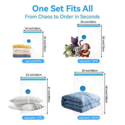 20 Pack Vacuum StorageBags,Space SavingStorage Bags(6 S, 5 M, 5 L, 2 XL，and2 XXL)
