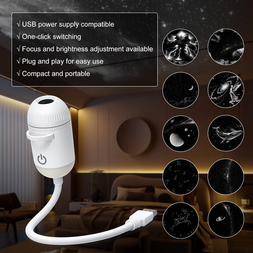 Galaxy Projector Night Light,USB Power Light with  Sliding Projection Films,Adjustable Brightness 360° Rotating Design for Car and Home Decoration