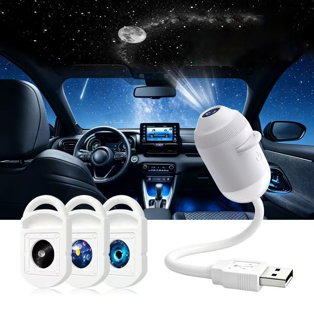 Galaxy Projector Night Light,USB Power Light with  Sliding Projection Films,Adjustable Brightness 360° Rotating Design for Car and Home Decoration